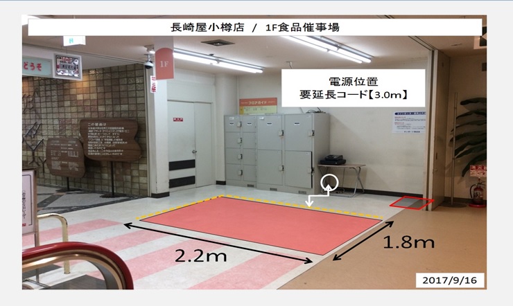 人の流れが多い1階エスカレーター上り口前